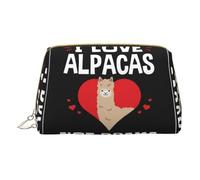 Borsa per il trucco dei cani carini,Sacchetto cosmetico in pelle portatile,Borsa da toilette impermeabile da viaggio, I Love Alpacas, Taglia unica