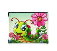 Borsa per il trucco dei cartoni animati, carino bruco e fiore borse da viaggio per donne, piccola borsa portatile in tela con cerniera, regalo di primavera per la cura della pelle borsa da toilette