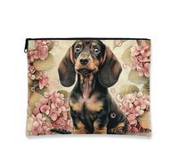 Borsa per il trucco del cane, borsa da viaggio cosmetica vintage con cucciolo floreale per donne, piccola borsa portatile in tela con cerniera, organizer per articoli da toeletta per la cura della
