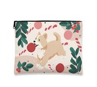 Borsa per il trucco del cane, borsa da viaggio per cosmetici con cucciolo giocoso per donne, piccola borsa portatile in tela con cerniera, borsa da toilette per la cura della pelle delle vacanze