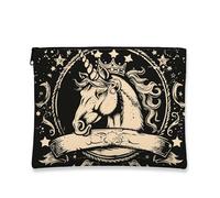 Borsa per il trucco del cavallo magico, borsa da viaggio artistica vintage per le donne organizzatore portatile in tela con cerniera, borsa da toilette regalo per festival, nero -, 7x9 pollici