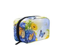 Borsa per il trucco del cielo del fiore della farfalla della primavera Borsa cosmetica dell'organizzatore portatile per la custodia del trucco da viaggio, regali, borsa da toilette per uso quotidian