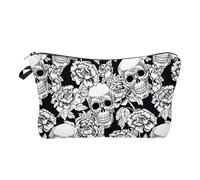 Borsa per il trucco del cranio, borsa per il trucco delle donne impermeabile con stampa del cranio - borse portaoggetti con cerniera, borsa organizzativa multifunzionale portatile per donne donne