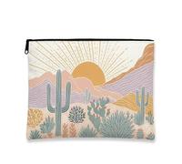 Borsa per il trucco del deserto, borsa da viaggio per cosmetici retrò pastello con cactus da donna, piccola borsa portatile in tela con cerniera, organizer per articoli da toeletta per la cura della