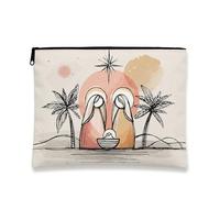 Borsa per il trucco del presepe, borsa da viaggio minimalista artistica per donne, organizer portatile in tela con cerniera, borsa da toilette per la cura della pelle delle vacanze, Beige, 7x9 Inch