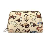 Borsa per il trucco del sigaro e del whisky,Grande sacchetto cosmetico portatile in pelle,Borsa organizer da viaggio impermeabile per articoli da toeletta, Furetto peloso, Taglia unica