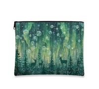 Borsa per il trucco della foresta, borse da viaggio per cosmetici con cervo dell'aurora boreale per donne, piccola borsa portatile in tela con cerniera, organizer per articoli da toeletta per la cura