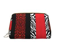 Borsa per il trucco della formula matematica,Grande sacchetto cosmetico in pelle portatile,Borsa da toilette impermeabile da viaggio, Leopardo rosso e zebrato animale, Taglia unica
