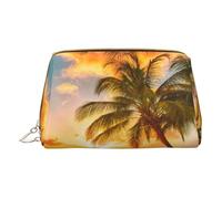 Borsa per il trucco dell'albero colorato,Sacchetto cosmetico in pelle portatile,Borsa da toeletta impermeabile da viaggio, Spiaggia Tropicale Palma Tramonto, Taglia unica