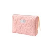 Borsa per il trucco delle donne con motivo floreale borse per cosmetici in cotone trapuntato morbido custodia per il trucco con cerniera grande borsa da viaggio, 2, Taglia unica