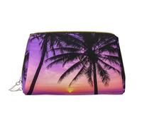 Borsa per il trucco delle palle da bowling,Grande sacchetto cosmetico in pelle portatile,Borsa organizer da viaggio impermeabile per articoli da toeletta, Palme al tramonto, Taglia unica