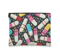 Borsa per il trucco delle pillole, borsa da viaggio per cosmetici da donna, piccola borsa portatile in tela con cerniera, regalo per feste per la cura della pelle, Multicolore, 7x9 Inch, Pillola