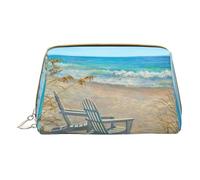 Borsa per il trucco di frutta e verdura fresca,Sacchetto cosmetico in pelle portatile,Borsa organizer da viaggio impermeabile per articoli da toeletta, spiaggia scena con sedie, Taglia unica