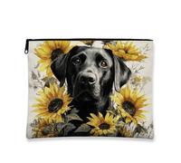 Borsa per il trucco di girasole, borsa da viaggio floreale da donna, organizzatore portatile in tela con cerniera borsa da toilette per festival, regali stagionali, Nero , 7x9 Inch, Cane
