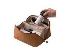 Borsa per il trucco di grande capacità borsa cosmetica in pelle da donna multifunzione per articoli da toeletta organizer portatile da viaggio custodia impermeabile, Marrone, Taglia unica