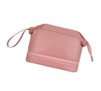 Borsa per il trucco di grande capacità Borsa da bagno Borsa da toilette a doppio strato Borsa cosmetica da viaggio Borsa per cosmetici in pelle PU per donna, rosa, as described