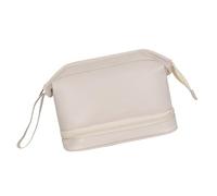 Borsa per il trucco di grande capacità Borsa da bagno Borsa da toilette a doppio strato Borsa cosmetica da viaggio Borsa per cosmetici in pelle PU per donna, bianco, as described