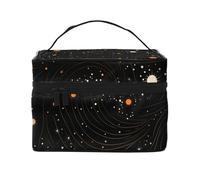 Borsa per il trucco di grande capacità borse cosmetiche da viaggio arancione macchie di linea borsa per il trucco borsa portatile da toilette con manico organizer per trucco, Nero , Taglia unica