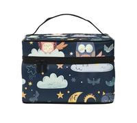 Borsa per il trucco di grande capacità borse cosmetiche da viaggio Cartoon Sleeping Owl Make Up Bag Portable Vanity Case Toiletry Bag con manico Organizzatore di trucco, Nero , Taglia unica