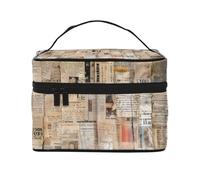 Borsa per il trucco di grande capacità Borse cosmetiche da viaggio Collage Vecchi Giornali Borsa per il trucco Borsa da toeletta portatile Borsa da toilette con manico Organizzatore di trucco, Nero ,