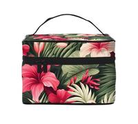 Borsa per il trucco di grande capacità borse cosmetiche da viaggio con fiori rosa tropicali dalla borsa per il trucco portatile Vanity Case Borsa da toilette con manico organizer per trucco, Nero ,