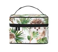 Borsa per il trucco di grande capacità borse cosmetiche da viaggio con foglie riccio borsa per trucco portatile beauty case borsa da toilette con manico organizer per trucco, Nero , Taglia unica