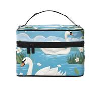 Borsa per il trucco di grande capacità borse cosmetiche da viaggio con lago dei cigni borsa per trucco portatile beauty case borsa da toilette con manico organizer per trucco, Nero , Taglia unica