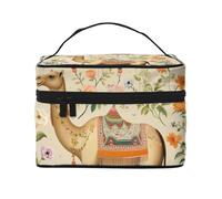Borsa per il trucco di grande capacità borse cosmetiche da viaggio con piante verdi cammello borsa per il trucco portatile beauty case borsa da toilette con manico organizer per trucco, Nero , Taglia