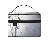 Borsa per il trucco di grande capacità borse cosmetiche da viaggio con ramo uccello borsa per trucco portatile Vanity Case Borsa da toilette con manico organizer per trucco, Nero , Taglia unica