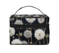Borsa per il trucco di grande capacità borse cosmetiche da viaggio con stampa dente di leone borsa per trucco portatile beauty case borsa da toilette con manico organizer per trucco, Nero , Taglia