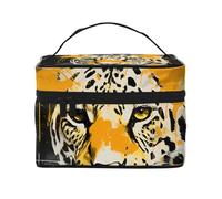 Borsa per il trucco di grande capacità borse cosmetiche da viaggio giallo graffiti tigre borsa per trucco portatile Vanity Case Borsa da toilette con manico Organizzatore di trucco, Nero , Taglia
