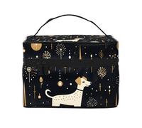 Borsa per il trucco di grande capacità borse cosmetiche da viaggio Line Element Dog Make Up Bag Portable Vanity Case Toiletry Bag con maniglia Organizzatore di trucco, Nero , Taglia unica