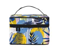 Borsa per il trucco di grande capacità borse cosmetiche da viaggio linea foglie di palma borsa per il trucco portatile beauty case borsa da toilette con manico organizer per trucco, Nero , Taglia