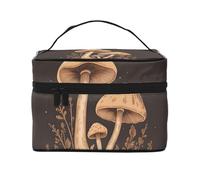 Borsa per il trucco di grande capacità Borse cosmetiche da viaggio Linea Vintage Fungo Make Up Bag Portable Vanity Case Toiletry Bag con manico Organizzatore di trucco, Nero , Taglia unica