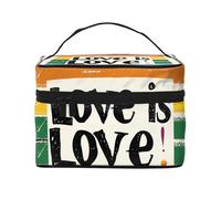 Borsa per il trucco di grande capacità borse cosmetiche da viaggio Love is Love is Love Make Up Bag Portable Vanity Case Toiletry Bag con manico organizer per trucco, Nero , Taglia unica