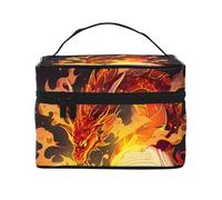 Borsa per il trucco di grande capacità borse cosmetiche da viaggio Magic Book Fire Dragon Make Up Bag Portable Vanity Case Toiletry Bag con manico Organizzatore di trucco, Nero , Taglia unica