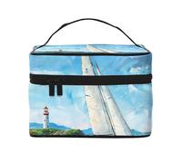 Borsa per il trucco di grande capacità Borse cosmetiche da viaggio per acqua di mare Barca a vela Borsa per il trucco Borsa da toeletta portatile con manico Organizzatore di trucco, Nero , Taglia
