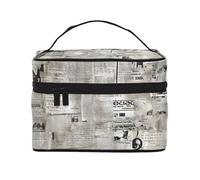Borsa per il trucco di grande capacità Borse cosmetiche da viaggio Vecchi giornali Borsa per il trucco Borsa da toeletta portatile Borsa da toilette con manico Organizzatore di trucco, Nero , Taglia