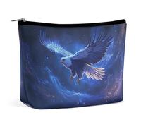 Borsa per il trucco di grande capacità Eagle in Space, borsa da viaggio in pelle per donna e uomo, borsa cosmetica portatile con cerniera