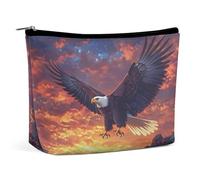 Borsa per il trucco di grande capacità Eagle Sunset Glow, borsa da viaggio in pelle per donna e uomo, borsa cosmetica portatile con cerniera