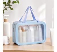 Borsa per il trucco di grande capacità ispessita portatile con finestra trasparente organizer da viaggio per cosmetici e articoli da toeletta, blu