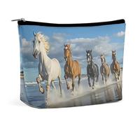Borsa per il trucco di grande capacità Running Horse Water, borsa da viaggio in pelle per articoli da toeletta per donne e uomini, borsa cosmetica portatile con cerniera