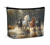 Borsa per il trucco di grande capacità Running Horse Water, borsa da viaggio in pelle per articoli da toeletta per donne e uomini, borsa cosmetica portatile con cerniera