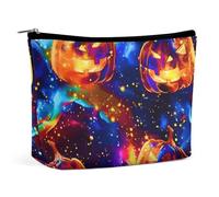 Borsa per il trucco di Halloween a forma di testa di zucca Cosmic Horror, in PU, da viaggio, con cerniera impermeabile, per articoli da toeletta da donna, 6,8x5,9 pollici