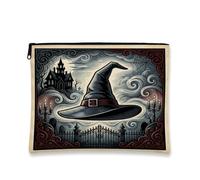 Borsa per il trucco di Halloween con cappello da strega gotico Haunted