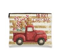 Borsa per il trucco di Natale, borsa da viaggio per donne, con camion rosso di pan di zenzero, borsa da viaggio portatile piccola in tela con cerniera, borsa da toilette per le vacanze, Rosso, 7x9