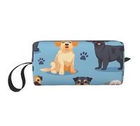 Borsa per il trucco di razza di cane in stile cartone animato, organizer da viaggio resistente all'acqua per articoli da toeletta da viaggio per donne e uomini, con stampa di zampe, con cerniera
