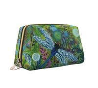 Borsa per il trucco dipinta a mano con stampa libellula blu borsa da toilette versatile portatile borsa cosmetica di grande capacità per le donne, bianco, Taglia unica, Beauty case