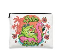 Borsa per il trucco divertente tropicale, borsa da viaggio per cosmetici con coccodrillo e uccello tropicale per donne, organizer portatile in tela con cerniera, borsa da toilette per la cura della