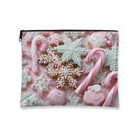 Borsa per il trucco dolce, borsa da viaggio per cosmetici con motivo a bastoncini di zucchero e fiocco di neve per donne, piccola borsa portatile in tela con cerniera, borsa da toilette per la cura